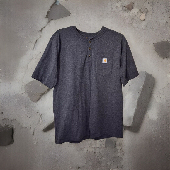 Carhartt Gray Loose Fit Henley T-Shirt Mens Short Sleeve Pullover Size XL - Picture 2 of 8